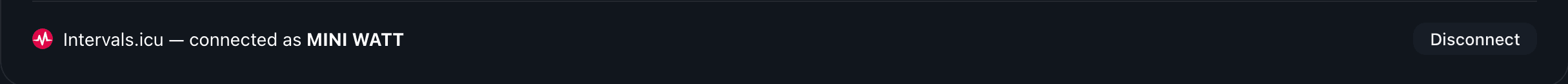 Intervals.icu shown as connected in MINI WATT Settings